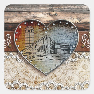 Rustic Barn Country  Heart Sticker