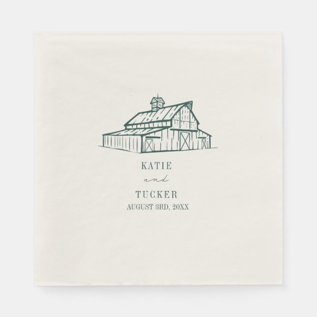 Rustic Barn Emerald Wedding Napkin (Front)