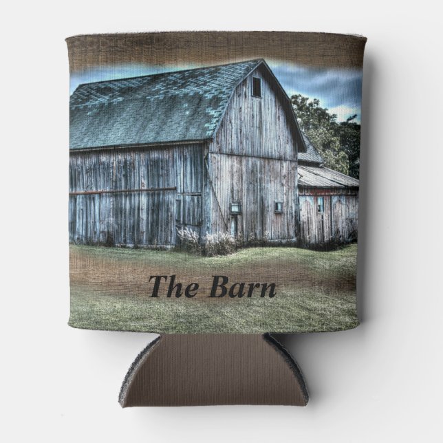 Rustic Barn Farm Truck Tractor Rooster Hen  Can Cooler (Front)