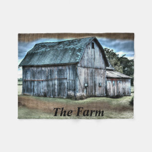 Rustic Barn Farm Truck Tractor Rooster Hen  Fleece Blanket
