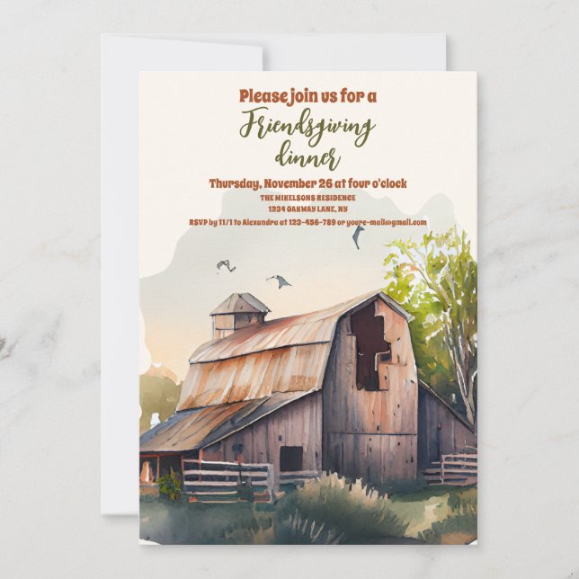 Rustic Barn Friendsgiving Thanksgiving Dinner Invitation (Front)