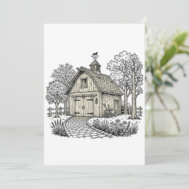 Rustic Barn In Orchard Invitation (Standing Front)