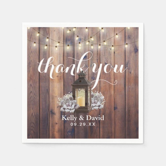 Rustic Barn Lantern & String Lights Wedding Napkin (Front)