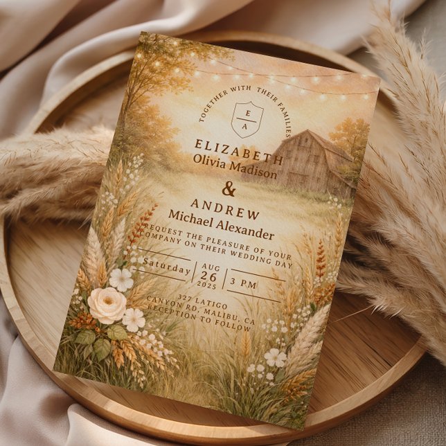Rustic Barn Meadow String Lights Wedding Invitation (Creator Uploaded)