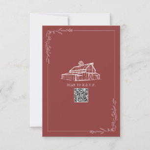 Rustic Barn Muted Red QR Code Wedding RSVP Card