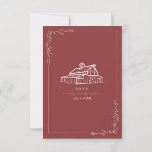 Rustic Barn Muted Red Wedding RSVP Card