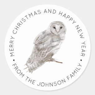 Rustic Barn Owl in the Winter Classic Round Sticker