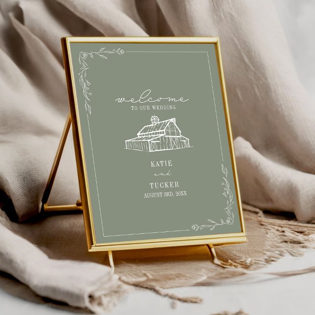 Rustic Barn Sage Green Fall Wedding Welcome Poster (Creator Uploaded)