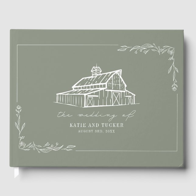 Rustic Barn Sage Green Farm Wedding Guest Book (Front)