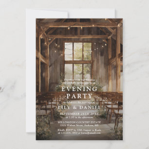 Rustic Barn String Lights Wedding Evening Party  Invitation
