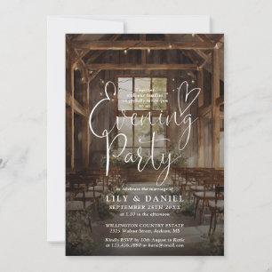 Rustic Barn String Lights Wedding Evening Party Invitation