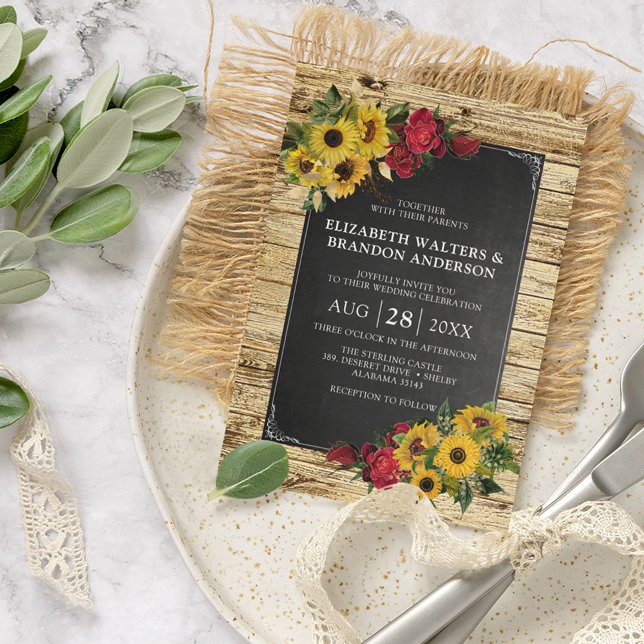 Rustic Barn Sunflower & Roses Wedding Invitation (Creator Uploaded)