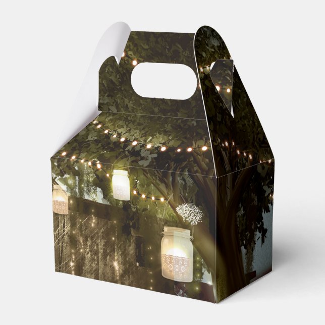 Rustic Barn & Tree Lights Wedding Favour Boxes (Front Side)