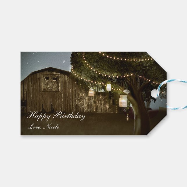 Rustic Barn & Tree Lights Wedding Gift Tag (Front (Horizontal))