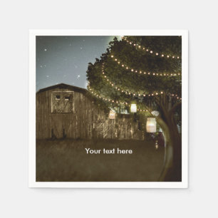 Rustic Barn & Tree Lights Wedding Napkins