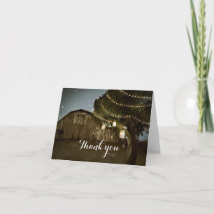 Rustic Barn & Tree Lights Wedding Thank You Card