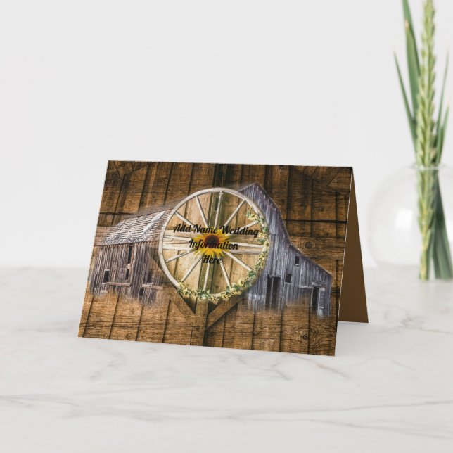 Rustic Barn Wagon Wheel Sunflower Card (Front)