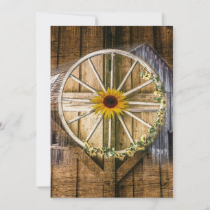 Rustic Barn Wagon Wheel Sunflower Holiday Card