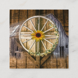 Rustic Barn Wagon Wheel Sunflower Square Business Card