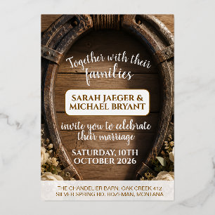 Rustic Barn Wedding Horseshoe Floral Invitation