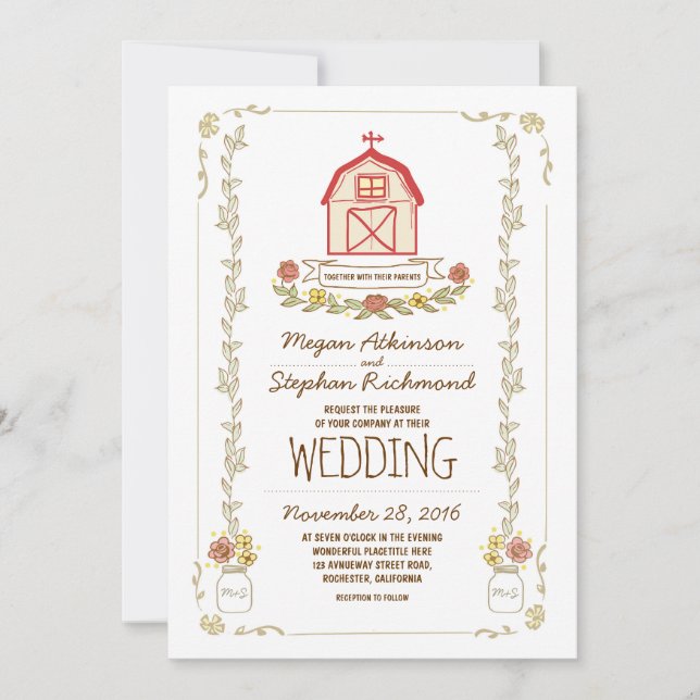 Rustic barn wedding invitations (Front)