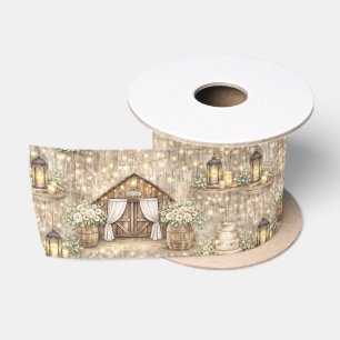 Rustic Barn Wedding Watercolor Florals & Lights Satin Ribbon