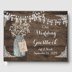 Rustic Barn Wedding Wood Mason Jar Babys Breath Guest Book