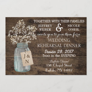 Rustic Barn Wedding Wood Mason Jar Babys Breath Invitation