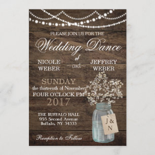 Rustic Barn Wedding Wood Mason Jar Babys Breath Invitation