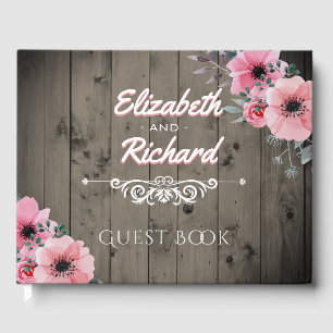 Rustic Barn Wedding Wood Pink Flowers Guest Book