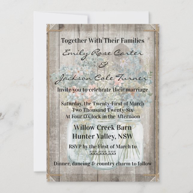 Rustic Barn & Wildflowers Country Wedding  Invitation (Front)