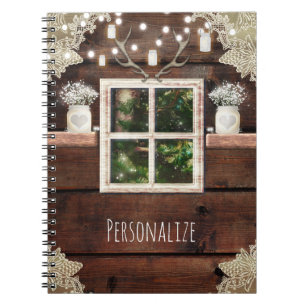 Rustic Barn Window Tree & Mason Jar Country Custom Spiral Notebook