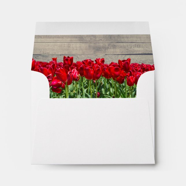 Rustic barn with red tulips envelope (Back (Bottom))
