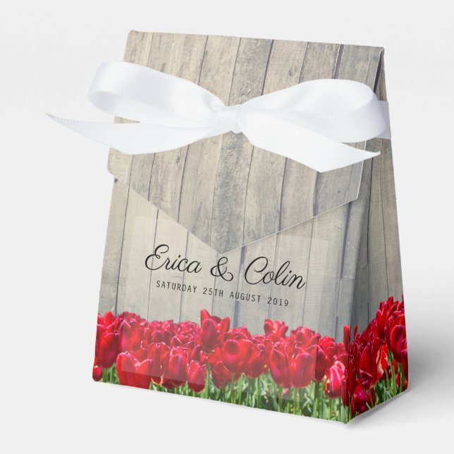 Rustic barn with red tulips favour box (Front Side)