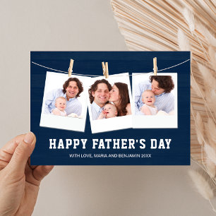 Rustic Barn Wood 3 Photo Collage Father's Day Card