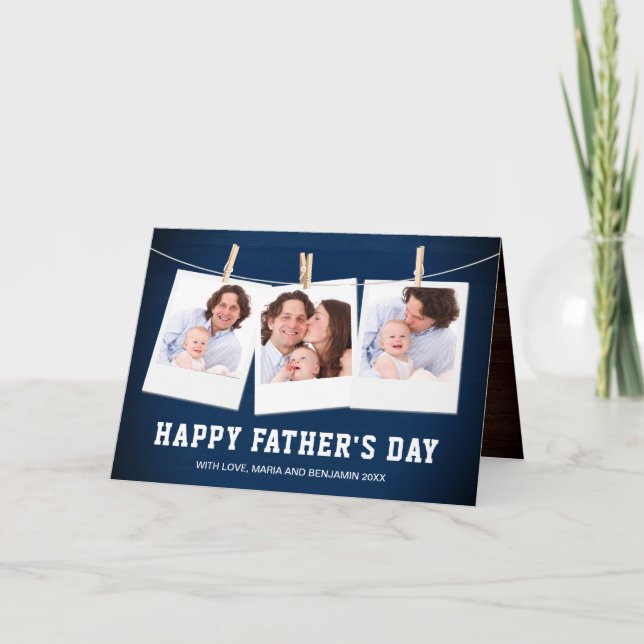 Rustic Barn Wood 3 Photo Collage Father's Day Card (Front)