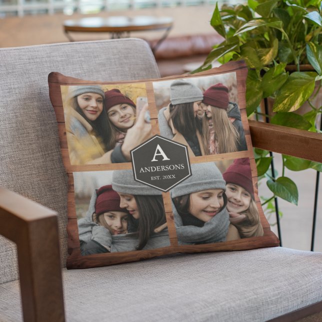Rustic Barn Wood 4 Pictures Family Photo Collage Cushion (Creator Uploaded)