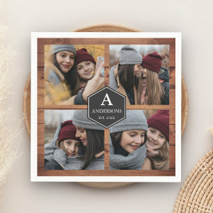 Rustic Barn Wood 4 Pictures Family Photo Collage Napkin