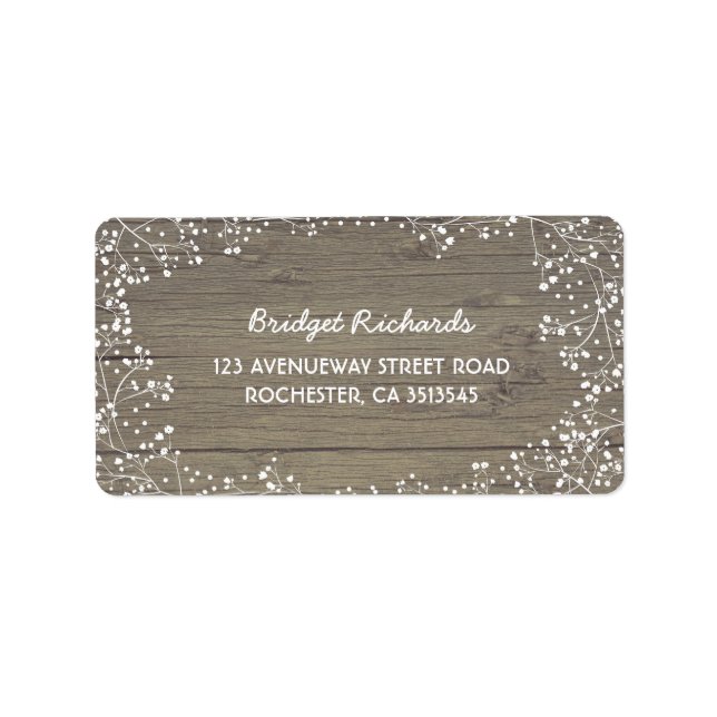 Rustic Barn Wood and Baby's Breath  Wedding Label (Front)