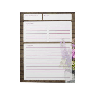 Rustic Barn Wood and Jar of Flowers Recipe Pages Notepad