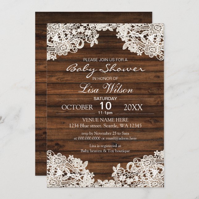 Rustic Barn Wood and Lace Country Baby Shower Invitation (Front/Back)