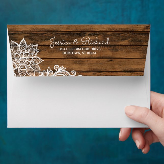 Rustic Barn Wood and Lace | Personalised Wedding Envelopes (Hand)