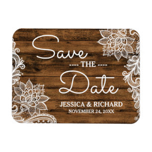 Rustic Barn Wood and Lace Save the Date Magnet