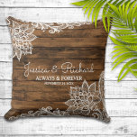 Rustic Barn Wood and Lace Wedding Pillow<br><div class="desc">Pretty country barn wood and lace theme on this wedding keepsake pillow</div>