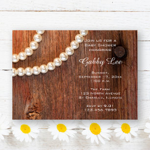 Rustic Barn Wood and Pearls Baby Shower Invitation