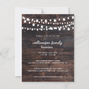 Rustic Barn Wood and String Lights Family Reunion Invitation