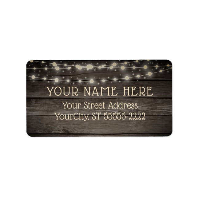 Rustic Barn Wood and String Lights Label (Front)