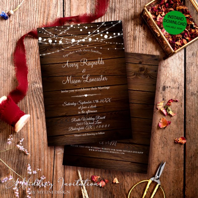 Rustic Barn Wood and String Lights Wedding Invitation (Creator Uploaded)