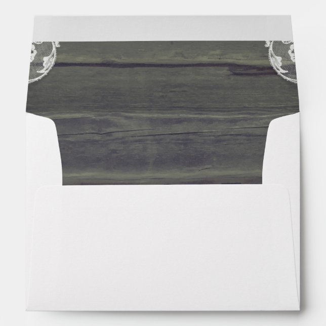 Rustic Barn Wood and White Lace Wedding Envelopes (Back (Bottom))