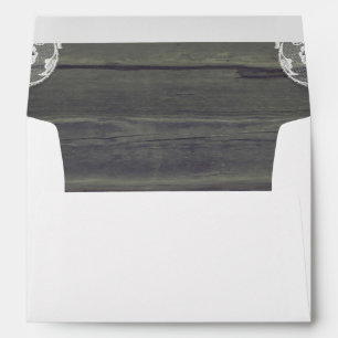 Rustic Barn Wood and White Lace Wedding Envelopes